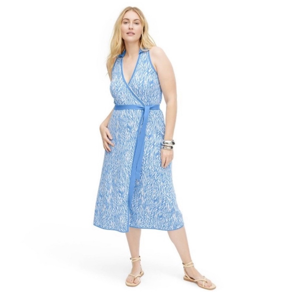 DVT for Target Collared Sleeveless Sea Twig Blue Wrap Sweater Dress